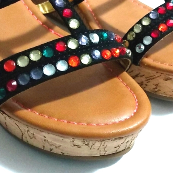 STEVE MADDEN Rhinestone Strappy Mini Wedge Platform Sandals Size 5 - Picture 4 of 13
